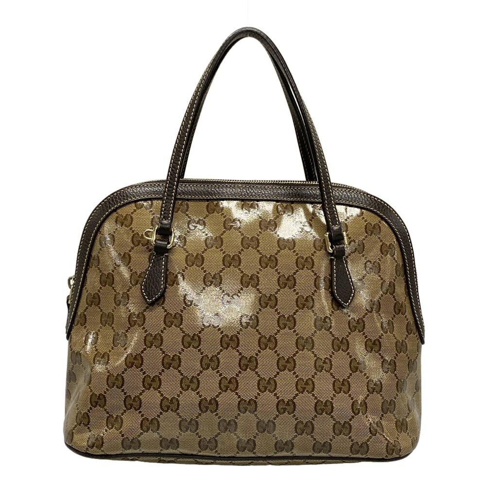 Gucci Handbag 420023 Beige Dark Brown Coated Canvas Leather